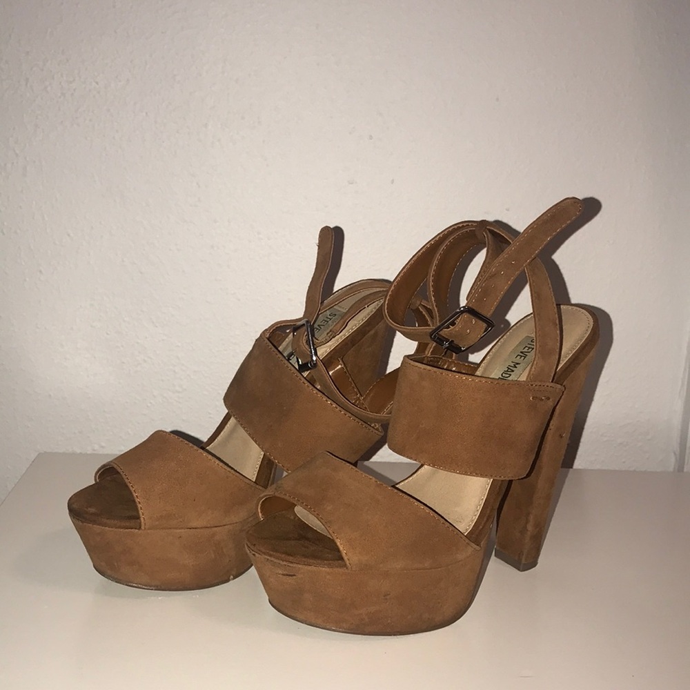 Nude platform suede heels